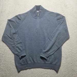Gran Sasso Sweater Men Size La Blue 100% Virgin Wool Quarter Zip Pullover Italy